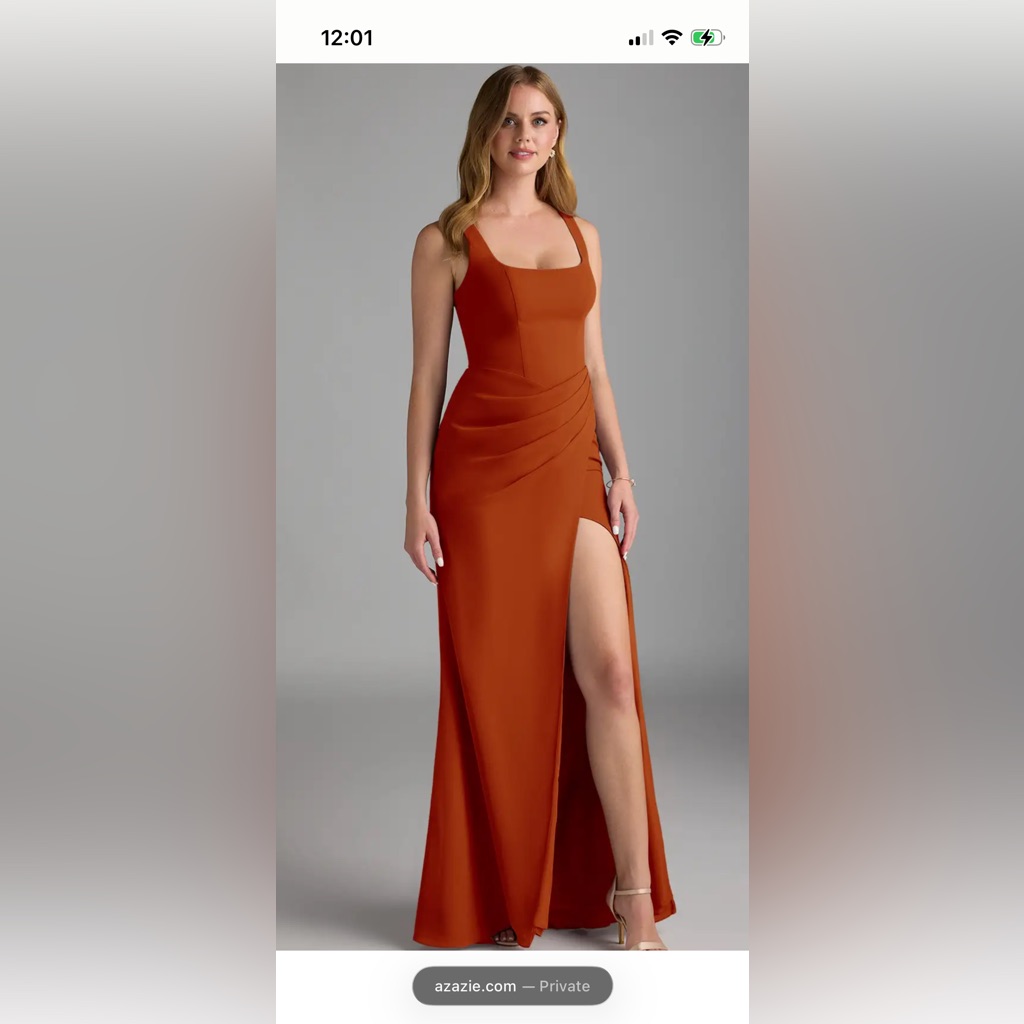 Azazie Paprika Scoop Neck Pleated Dress